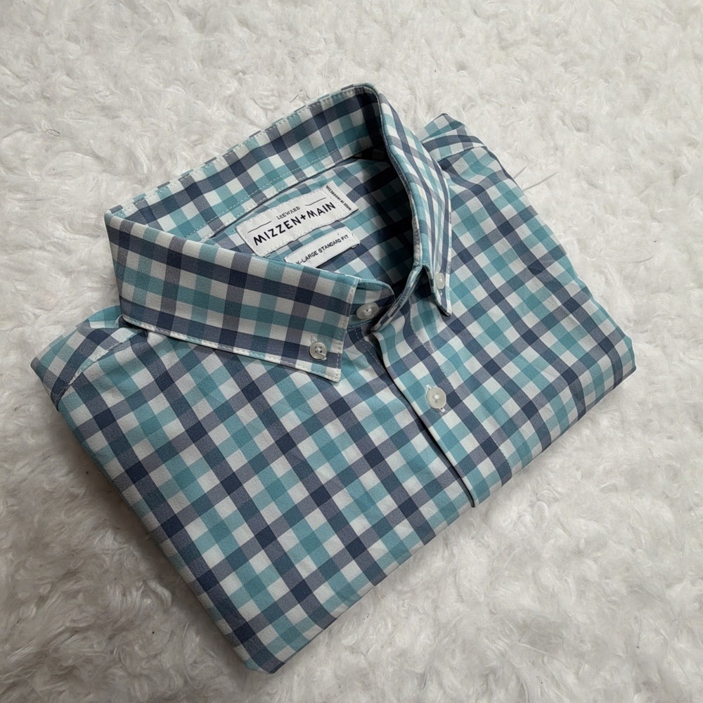 MIZZEN MAIN Leeward Shirt Short Sleeve Button Up Mens X-Large Glacier Gingham